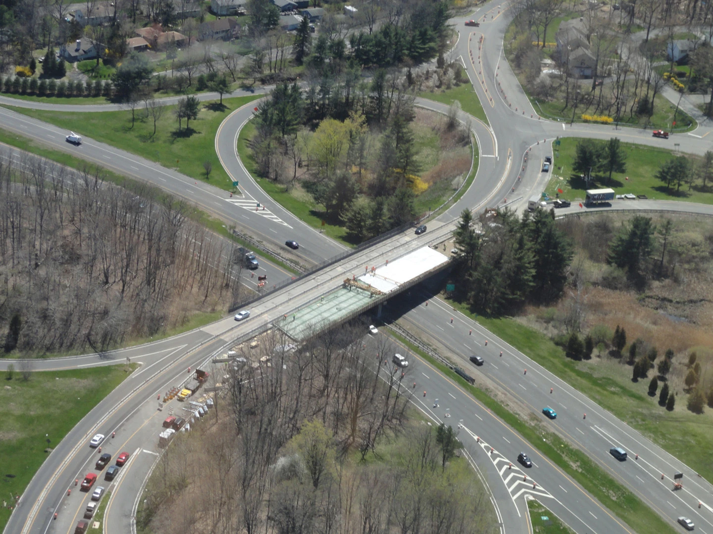 A highway with a bridge going over it.